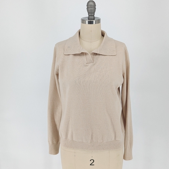 Women's Collar Knit Sweater Cream XS/S preppy nautical tennis prep minimalist - Picture 1 of 3